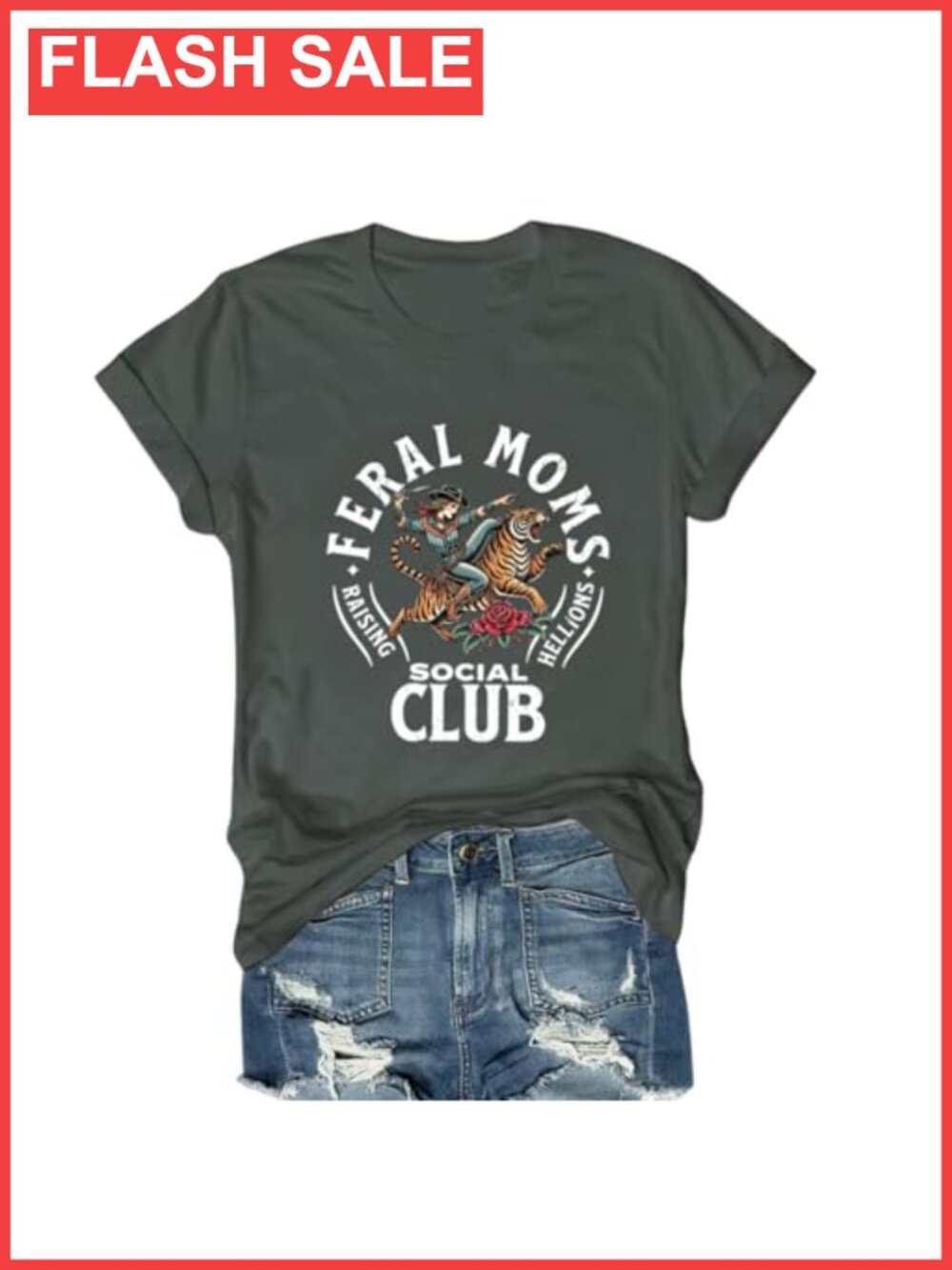 Feral Moms Social Club T-Shirt Cotton Crew Neck Short Sleeve Graphic Tee